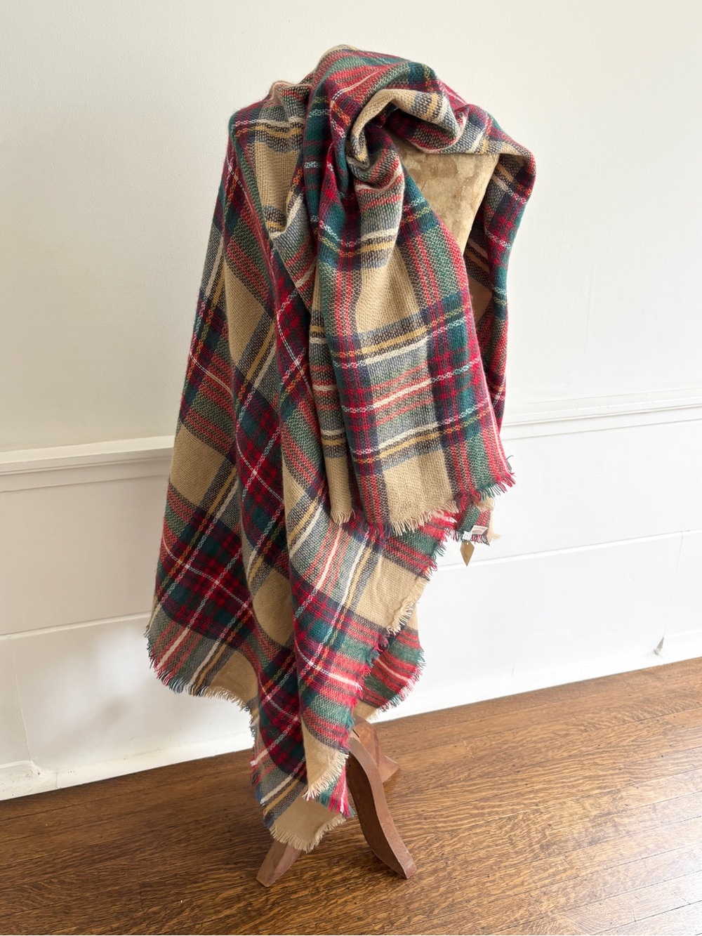 Altar'd State Plaid Wrap Scarf - Large Fringe Red, Green, and Cream - Picture 10 of 13